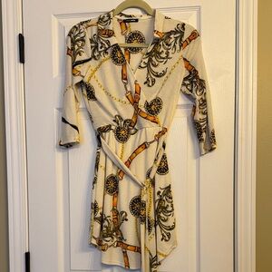 Fashion Nova Cream and Orange Patterned Dress